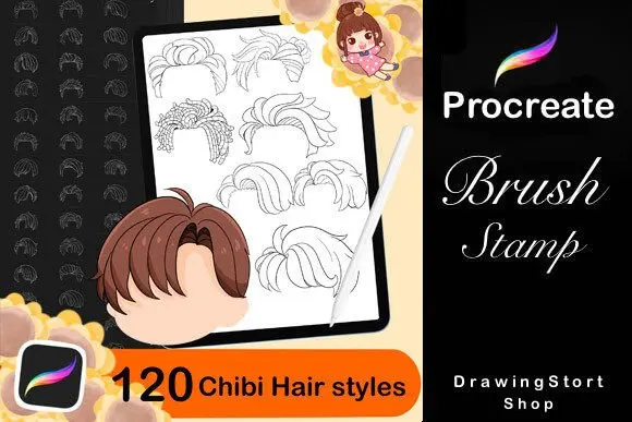 120 Procreate Hair Stamps Brushes Anime 11 120 procreate hair stamps brushes