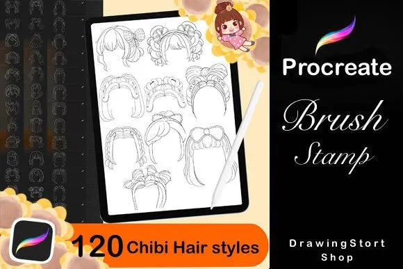 120 Procreate Hair Stamps Brushes Anime 6 120 procreate hair stamps brushes1