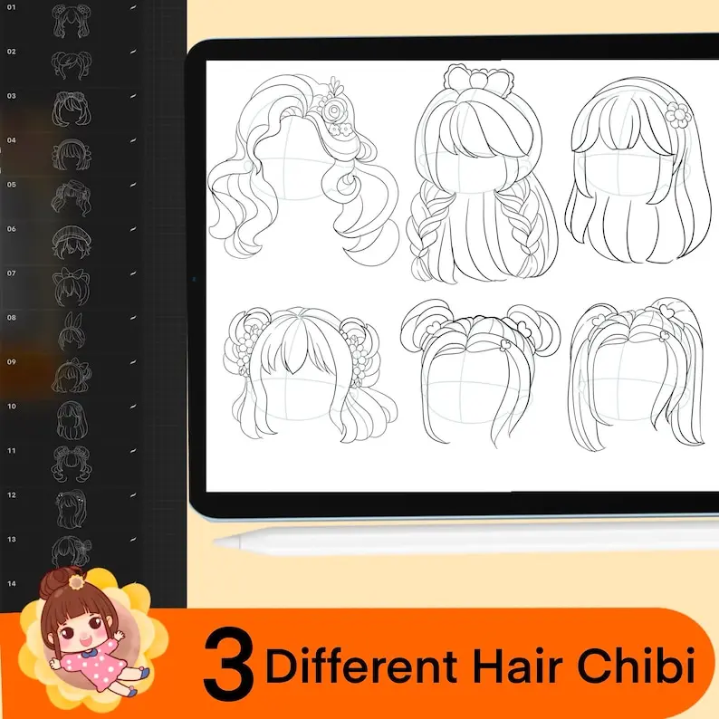 120 Procreate Hair Stamps Brushes Anime 4 120 procreate hair stamps brushes12