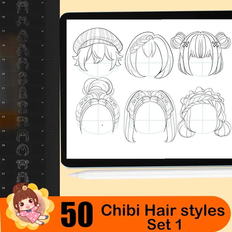 120 Procreate Hair Stamps Brushes Anime 3 120 procreate hair stamps brushes13