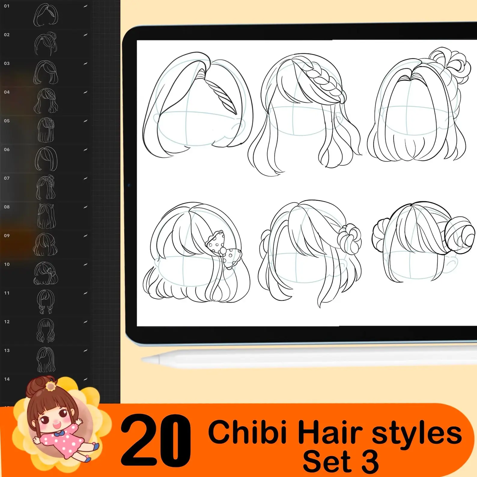 120 Procreate Hair Stamps Brushes Anime 8 120 procreate hair stamps brushes17