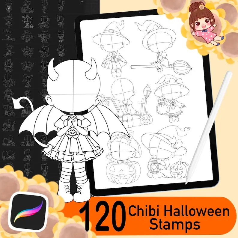 120 Procreate Halloween Stamps, Halloween Procreate Stamps, Procreate Brush, Procreate Stamps, Procreate Brushes, Procreate Halloween 10 120 procreate halloween stamps1