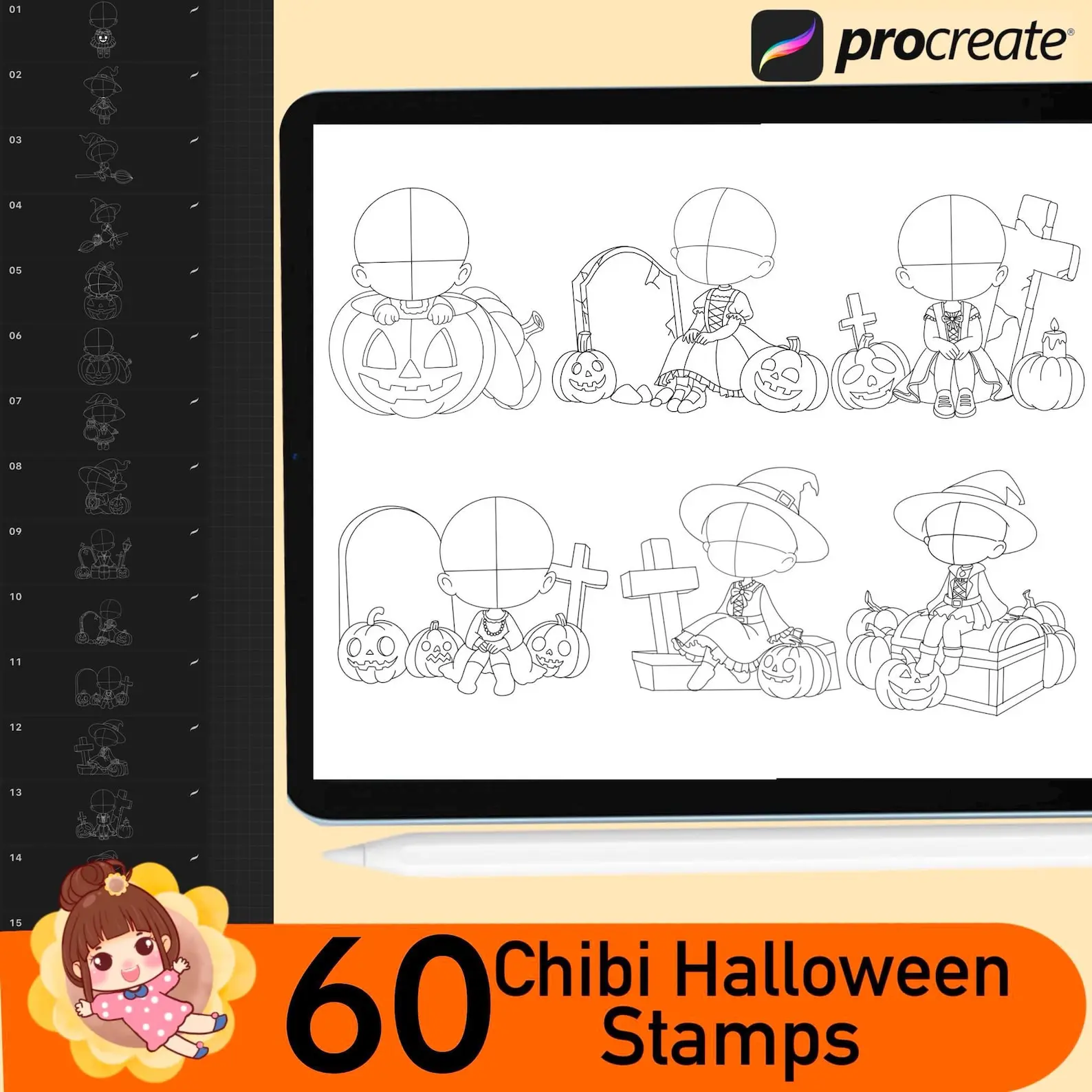 120 Procreate Halloween Stamps, Halloween Procreate Stamps, Procreate Brush, Procreate Stamps, Procreate Brushes, Procreate Halloween 9 120 procreate halloween stamps2