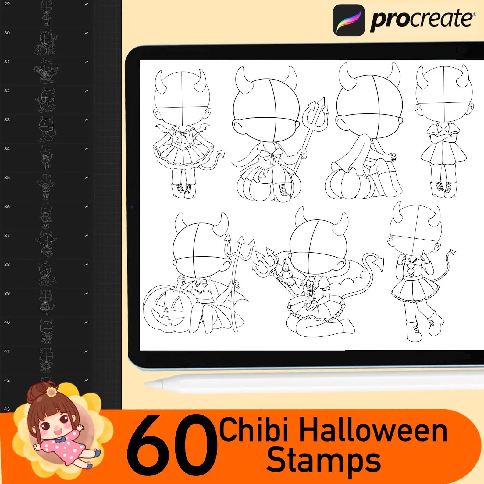 120 Procreate Halloween Stamps, Halloween Procreate Stamps, Procreate Brush, Procreate Stamps, Procreate Brushes, Procreate Halloween 7 120 procreate halloween stamps4
