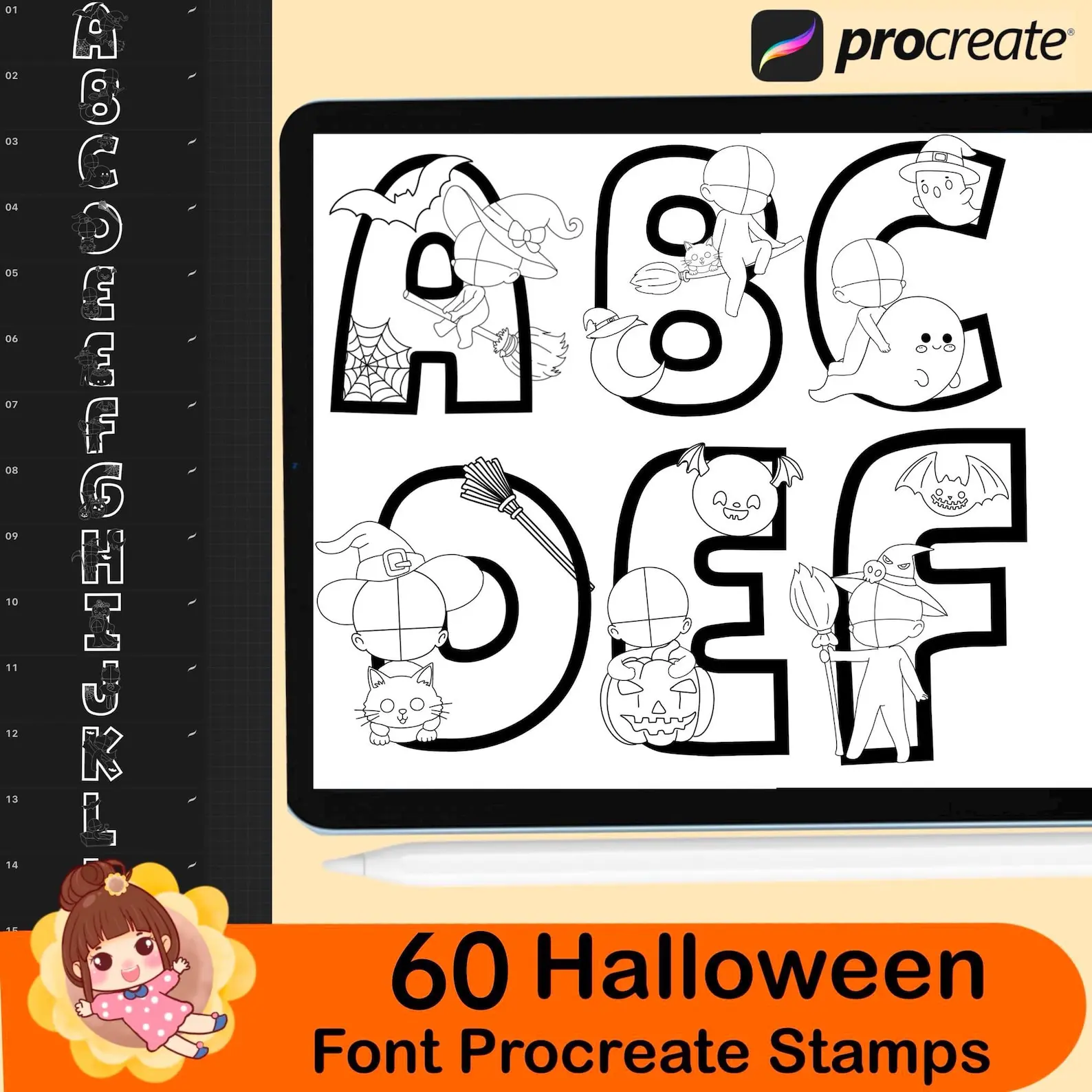 120 Procreate Halloween Stamps, Halloween Procreate Stamps, Procreate Brush, Procreate Stamps, Procreate Brushes, Procreate Halloween 5 120 procreate halloween stamps6