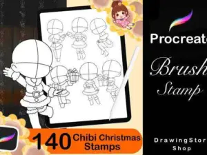 140 procreate chibi girl stamps