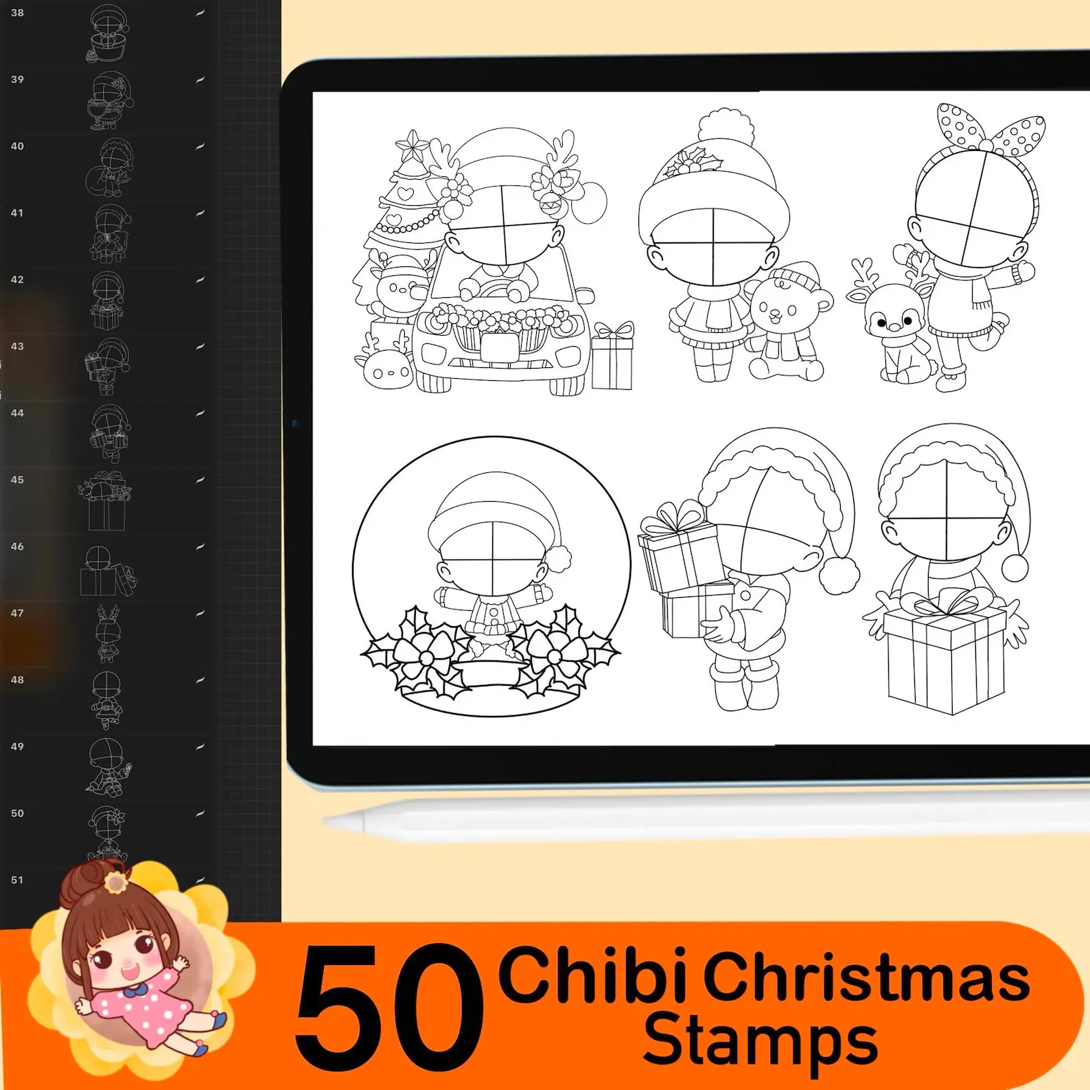 160 Procreate Chibi Girl Christmas 8 160 procreate chibi girl christmas stamps 4