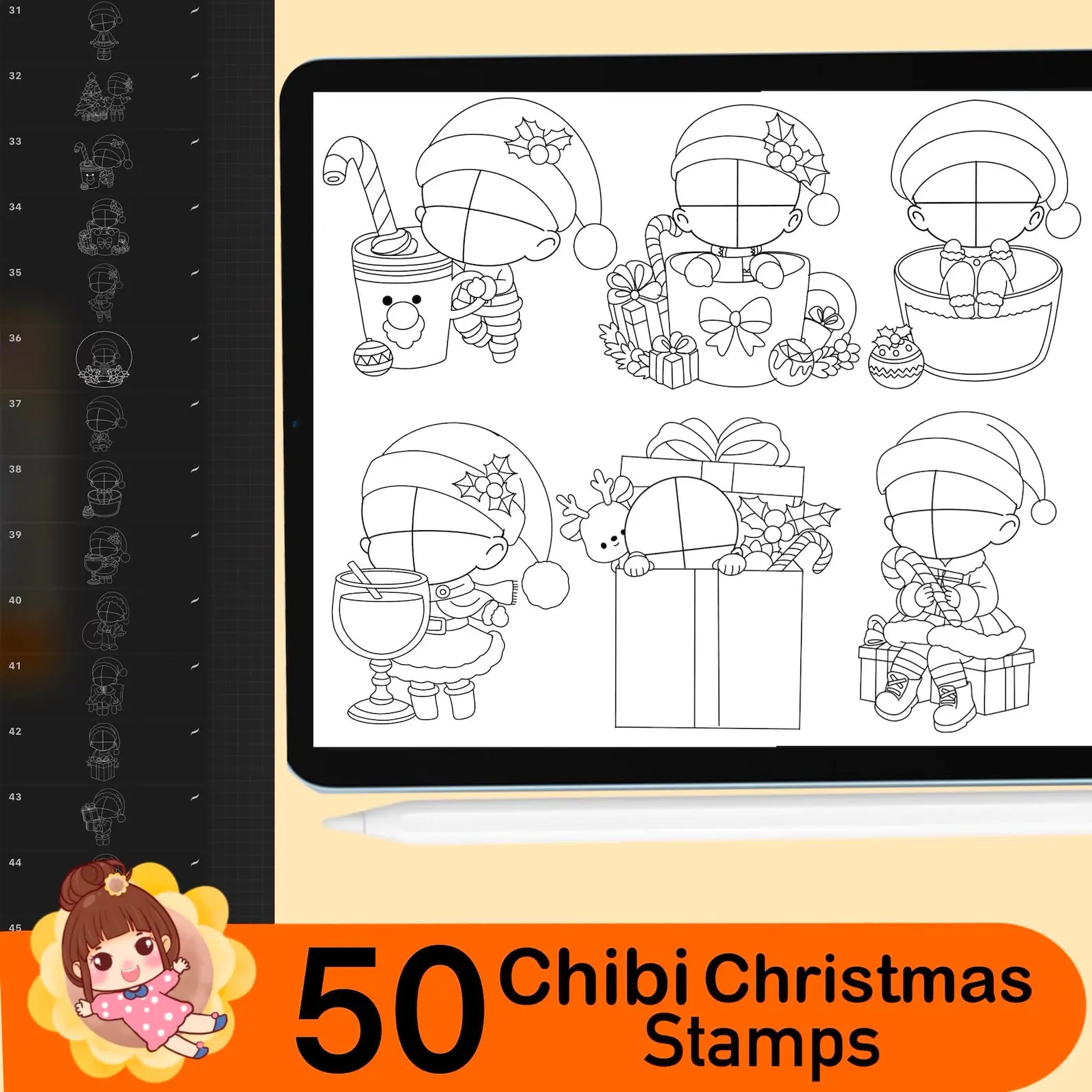 160 Procreate Chibi Girl Christmas 6 160 procreate chibi girl christmas stamps 6