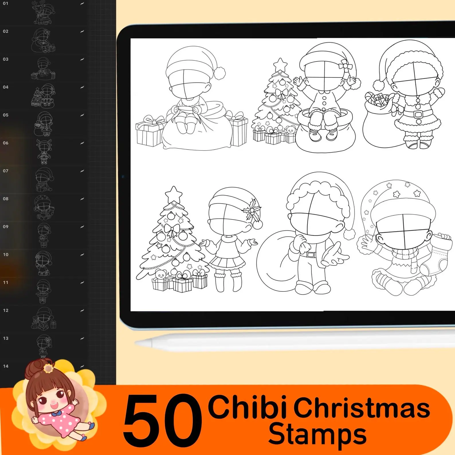 160 Procreate Chibi Girl Christmas 4 160 procreate chibi girl christmas stamps 8