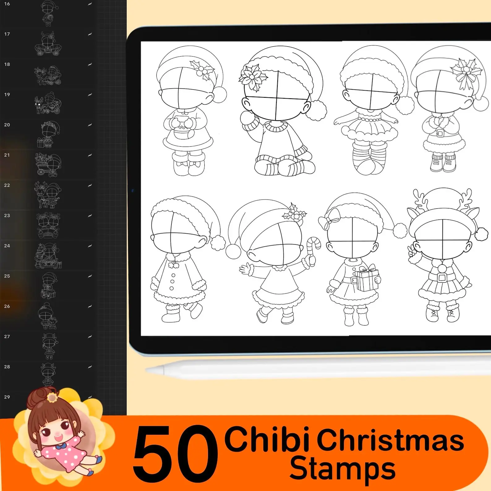 160 Procreate Chibi Girl Christmas 3 160 procreate chibi girl christmas stamps 9