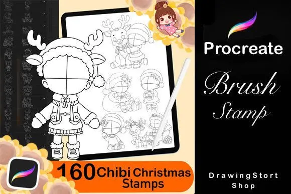 160 Procreate Chibi Girl Christmas 2 160 procreate chibi girl christmas stamps
