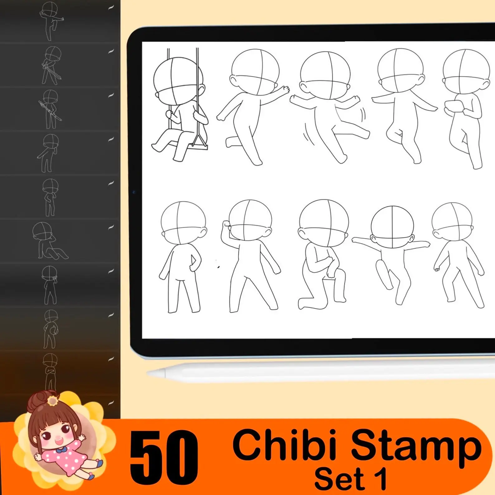 180 Procreate Chibi Stamp Brushes - Chibi Body Parts, Chibi Hair, Chibi Clothes, Chibi Style Brushes for Procreate 6 180 procreate chibi stamp brushes 5