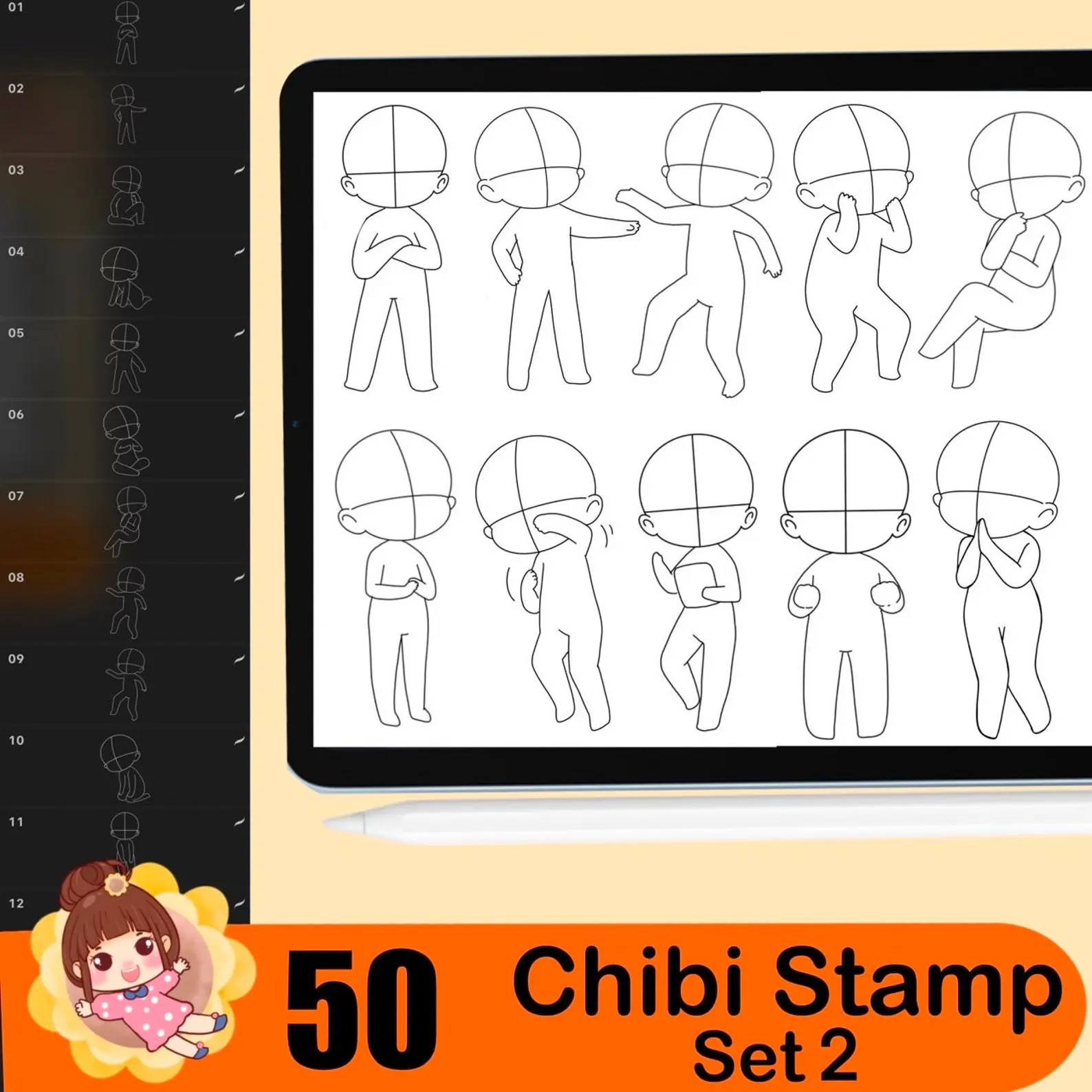 180 Procreate Chibi Stamp Brushes - Chibi Body Parts, Chibi Hair, Chibi Clothes, Chibi Style Brushes for Procreate 5 180 procreate chibi stamp brushes 6