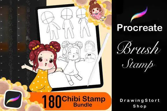 180 Procreate Chibi Stamp Brushes - Chibi Body Parts, Chibi Hair, Chibi Clothes, Chibi Style Brushes for Procreate 3 180 procreate chibi stamp brushes