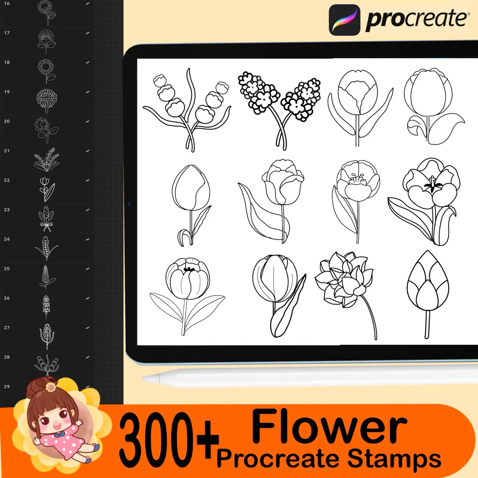 300 Procreate Flower Stamps Procreate 2 300 procreate flower stamps2