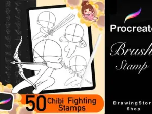 50 chibi procreate fighting poses stamps 1