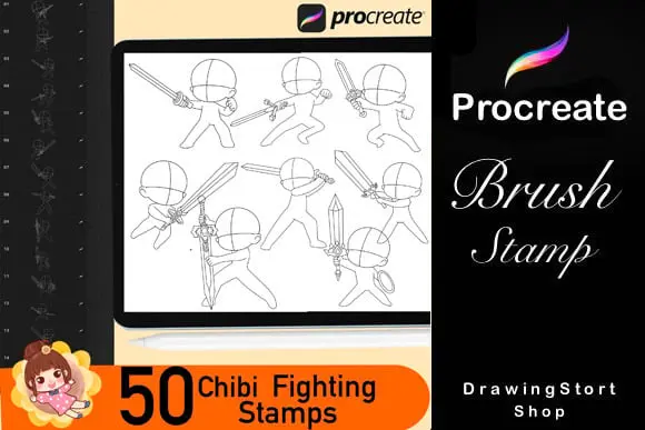 50 Chibi Procreate fighting Poses Stamps 2 50 chibi procreate fighting poses stamps 2