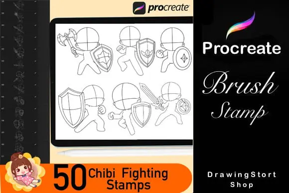 50 Chibi Procreate fighting Poses Stamps 5 50 chibi procreate fighting poses stamps 4