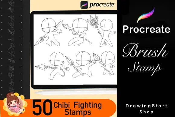 50 Chibi Procreate fighting Poses Stamps 4 50 chibi procreate fighting poses stamps 5