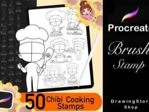 50 procreate chibi cooking poses stamps