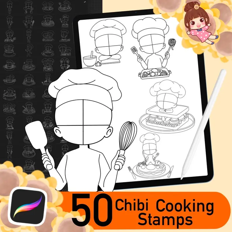 50 Procreate Chibi Cooking Poses Stamps 2 50 procreate chibi cooking poses stamps1