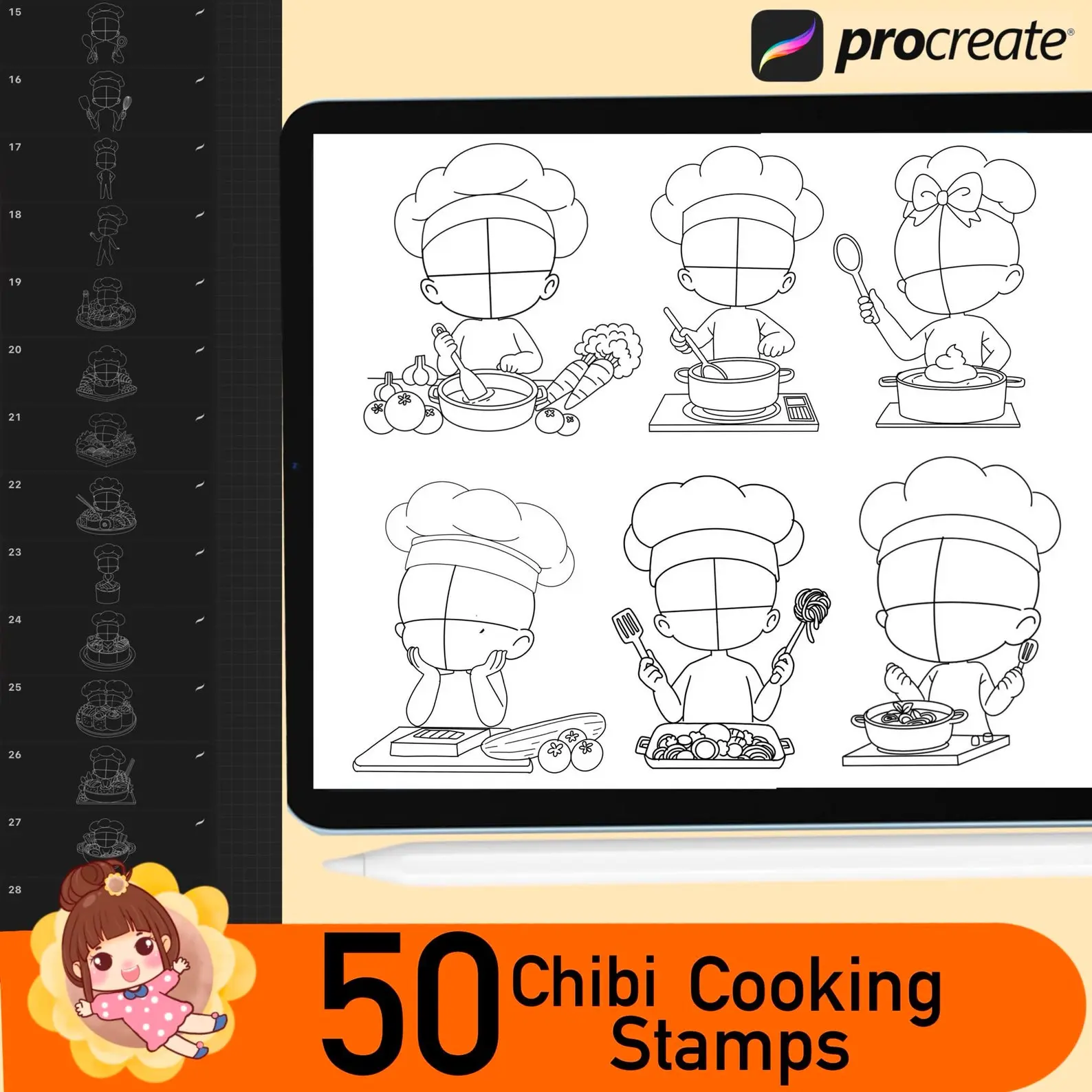 50 Procreate Chibi Cooking Poses Stamps 7 50 procreate chibi cooking poses stamps2