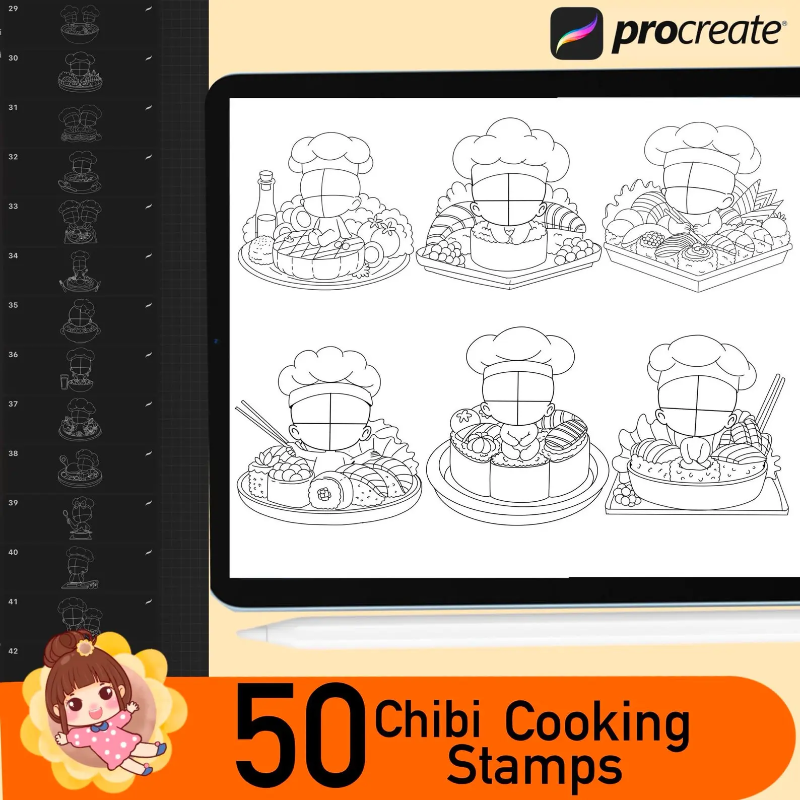 50 Procreate Chibi Cooking Poses Stamps 6 50 procreate chibi cooking poses stamps3