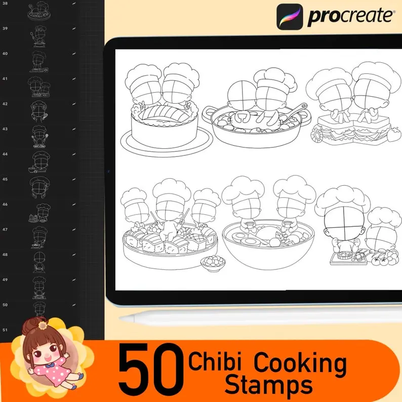 50 Procreate Chibi Cooking Poses Stamps 5 50 procreate chibi cooking poses stamps4