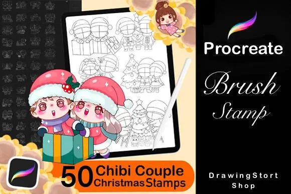 50 Procreate Chibi Couple Christmas 2 50 procreate chibi couple christmas stamp