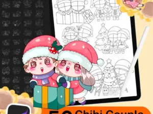 50 procreate chibi couple christmas stamp1