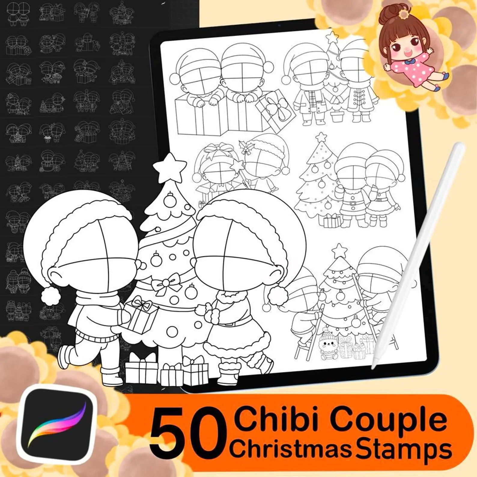 50 Procreate Chibi Couple Christmas 8 50 procreate chibi couple christmas stamp2