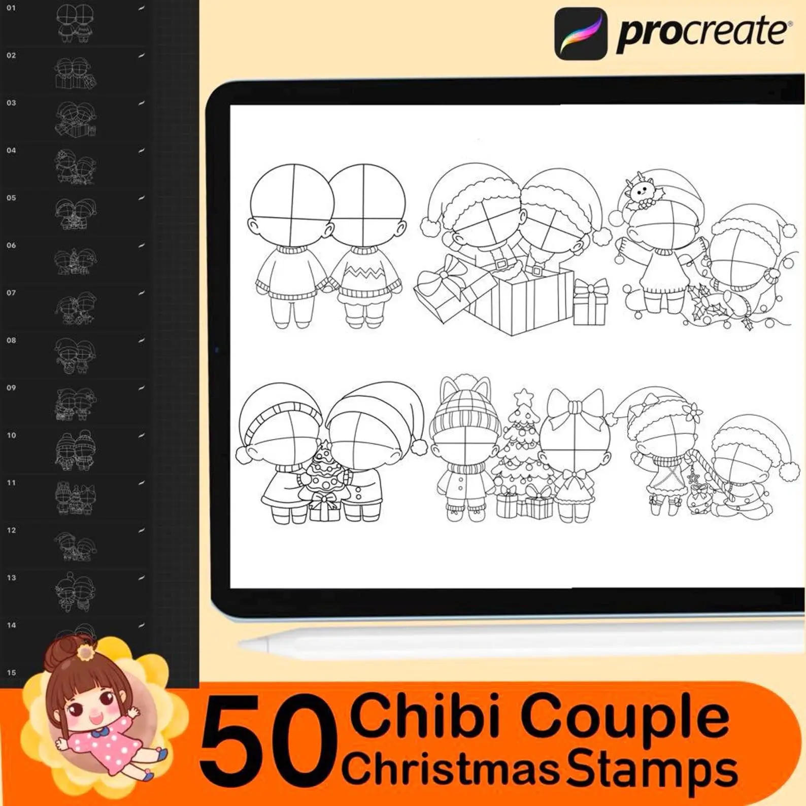 50 Procreate Chibi Couple Christmas 7 50 procreate chibi couple christmas stamp3