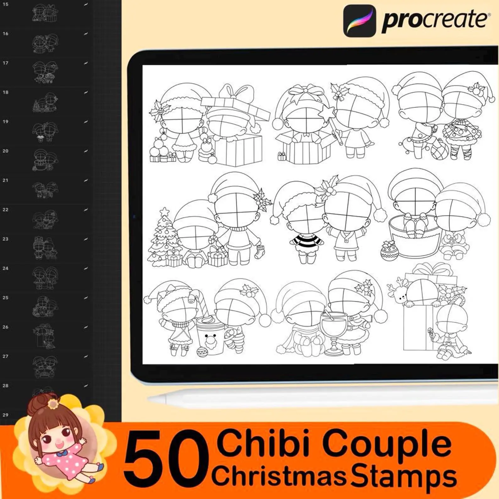 50 Procreate Chibi Couple Christmas 6 50 procreate chibi couple christmas stamp4