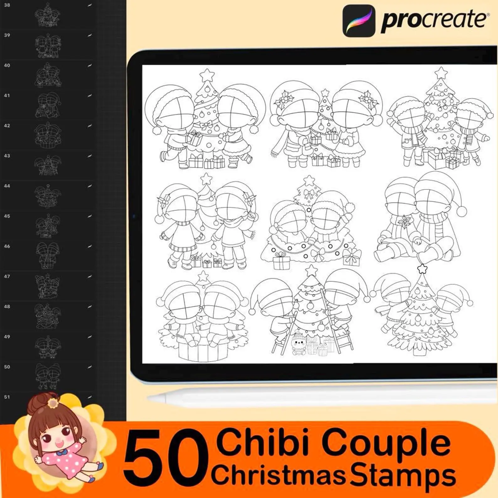 50 Procreate Chibi Couple Christmas 5 50 procreate chibi couple christmas stamp5