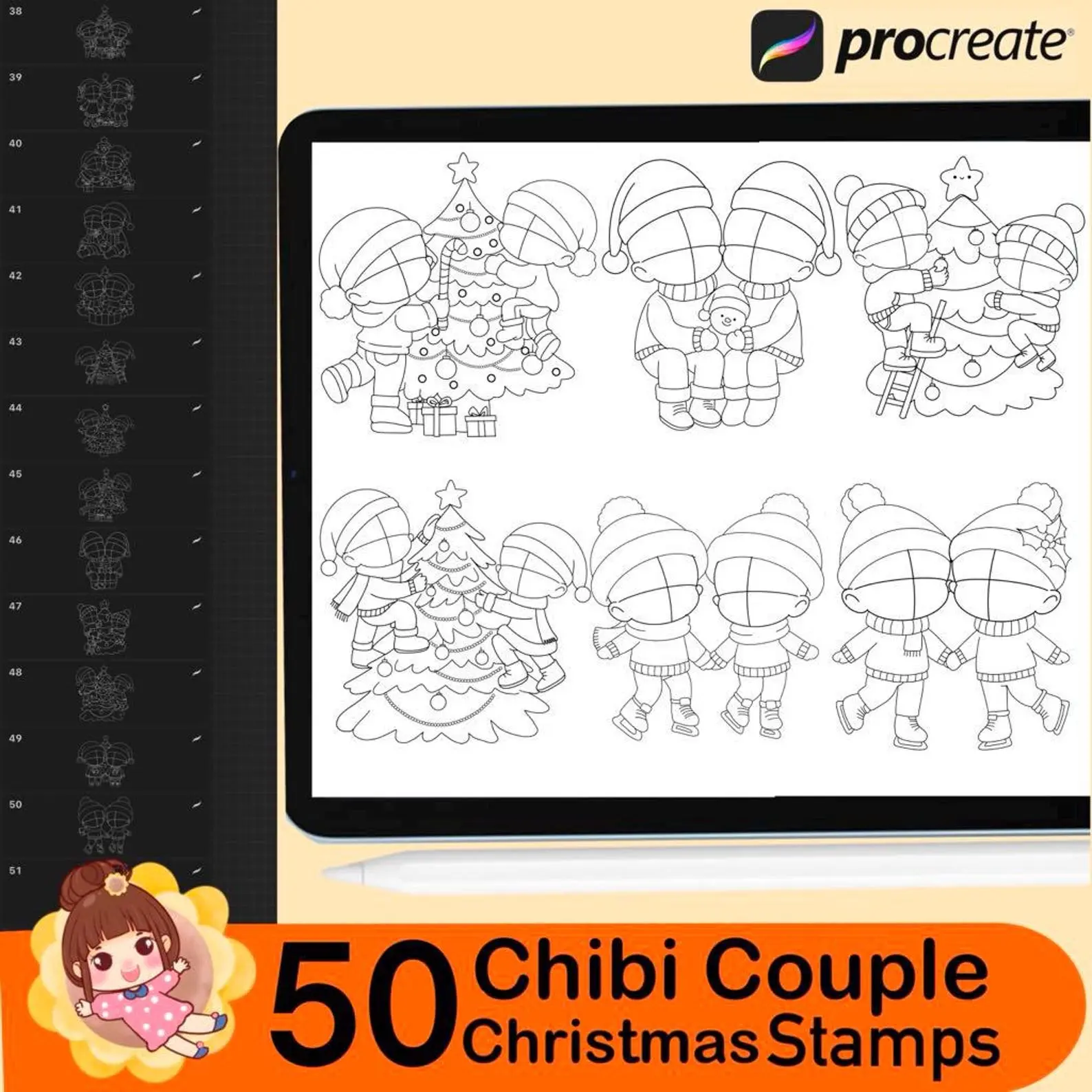 50 Procreate Chibi Couple Christmas 4 50 procreate chibi couple christmas stamp6