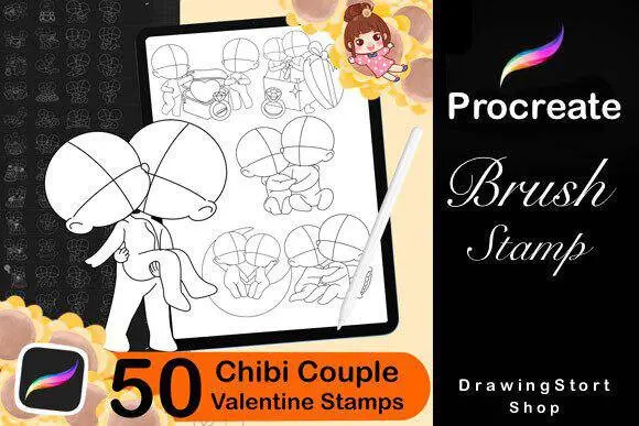 50 Procreate Chibi Couple Stamp, Chibi Couple Stamp, Procreate Stamp, Procreate Brush, Procreate Brushes, Digital Stamp, Procreate Stamps 2 50 procreate chibi couple stamp 2
