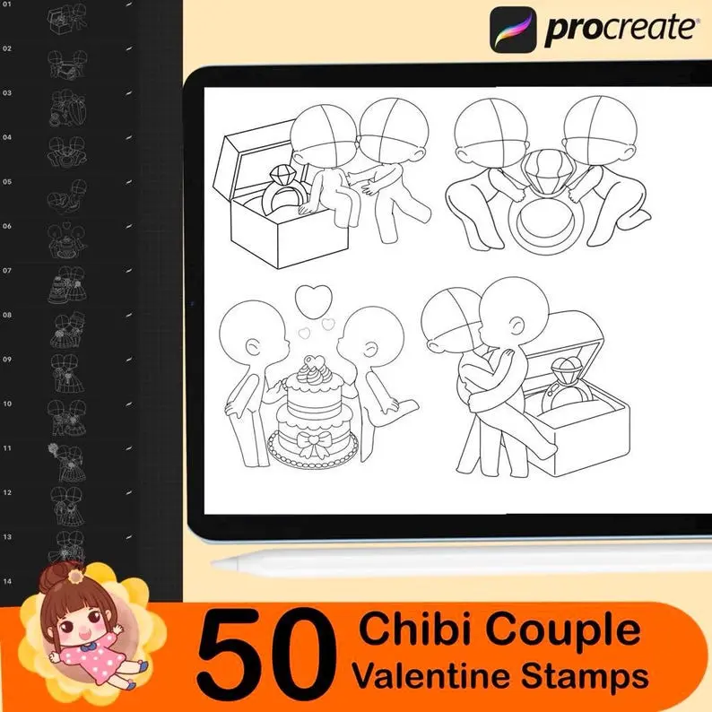 50 Procreate Chibi Couple Stamp, Chibi Couple Stamp, Procreate Stamp, Procreate Brush, Procreate Brushes, Digital Stamp, Procreate Stamps 9 50 procreate chibi couple stamp 22