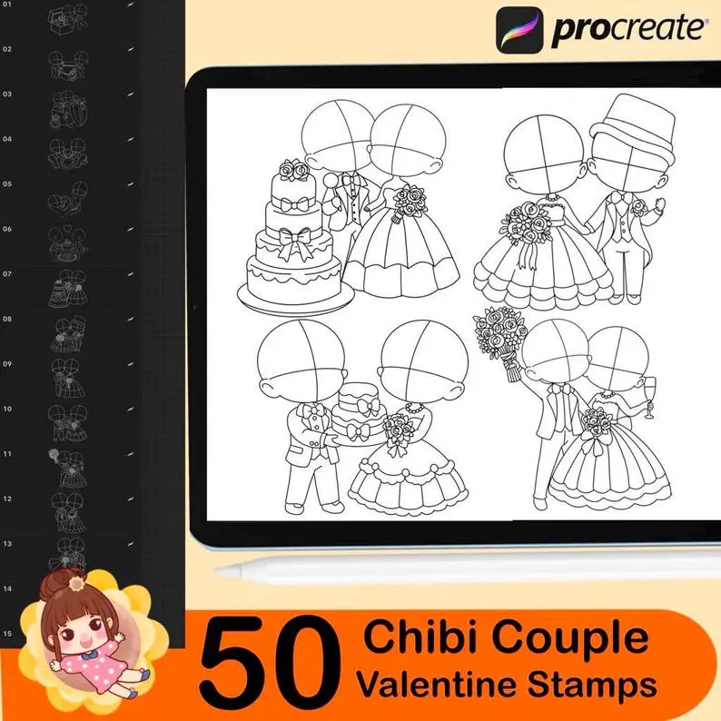 50 Procreate Chibi Couple Stamp, Chibi Couple Stamp, Procreate Stamp, Procreate Brush, Procreate Brushes, Digital Stamp, Procreate Stamps 8 50 procreate chibi couple stamp 23