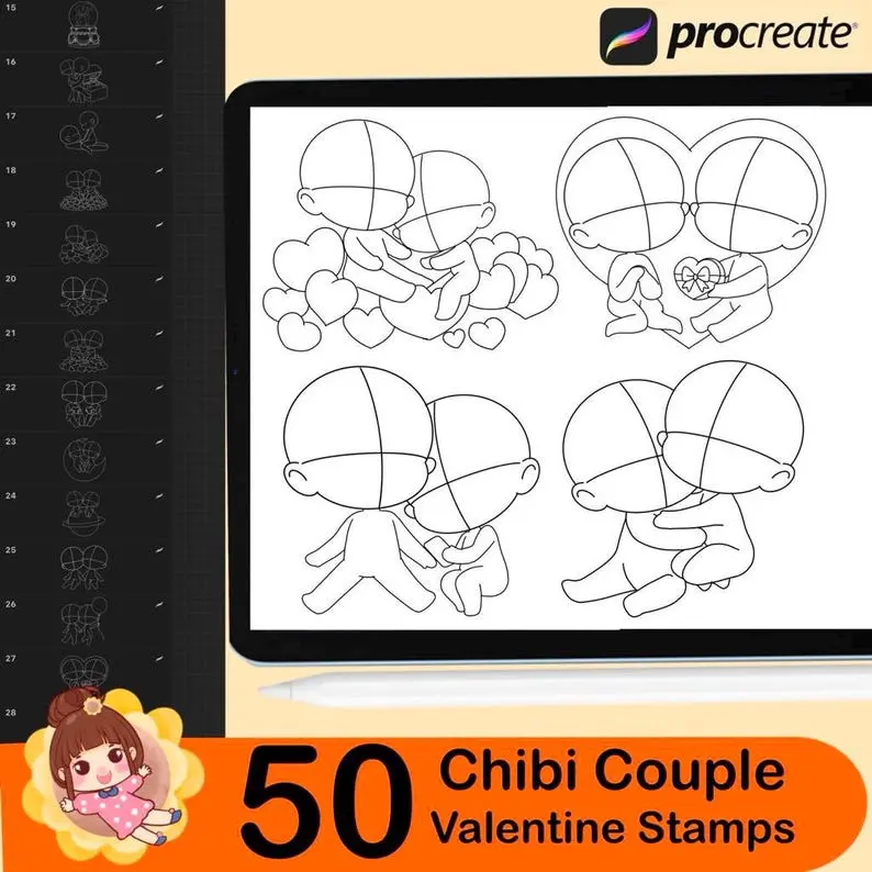 50 Procreate Chibi Couple Stamp, Chibi Couple Stamp, Procreate Stamp, Procreate Brush, Procreate Brushes, Digital Stamp, Procreate Stamps 7 50 procreate chibi couple stamp 24