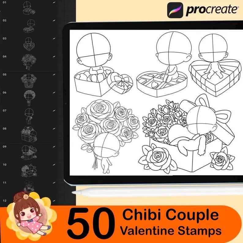 50 Procreate Chibi Couple Stamp Chibi 2 50 procreate chibi couple stamp2