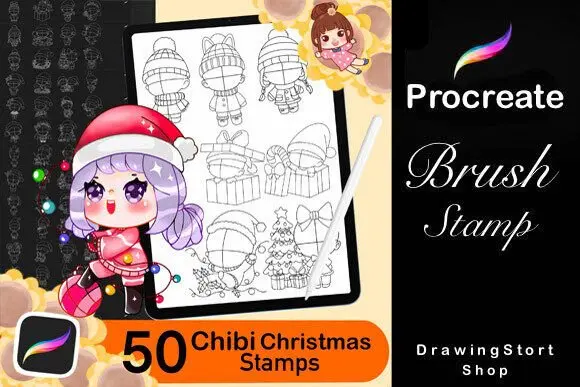 50 Procreate Chibi Stamps Christmas 3 50 procreate chibi stamps christmas stamps