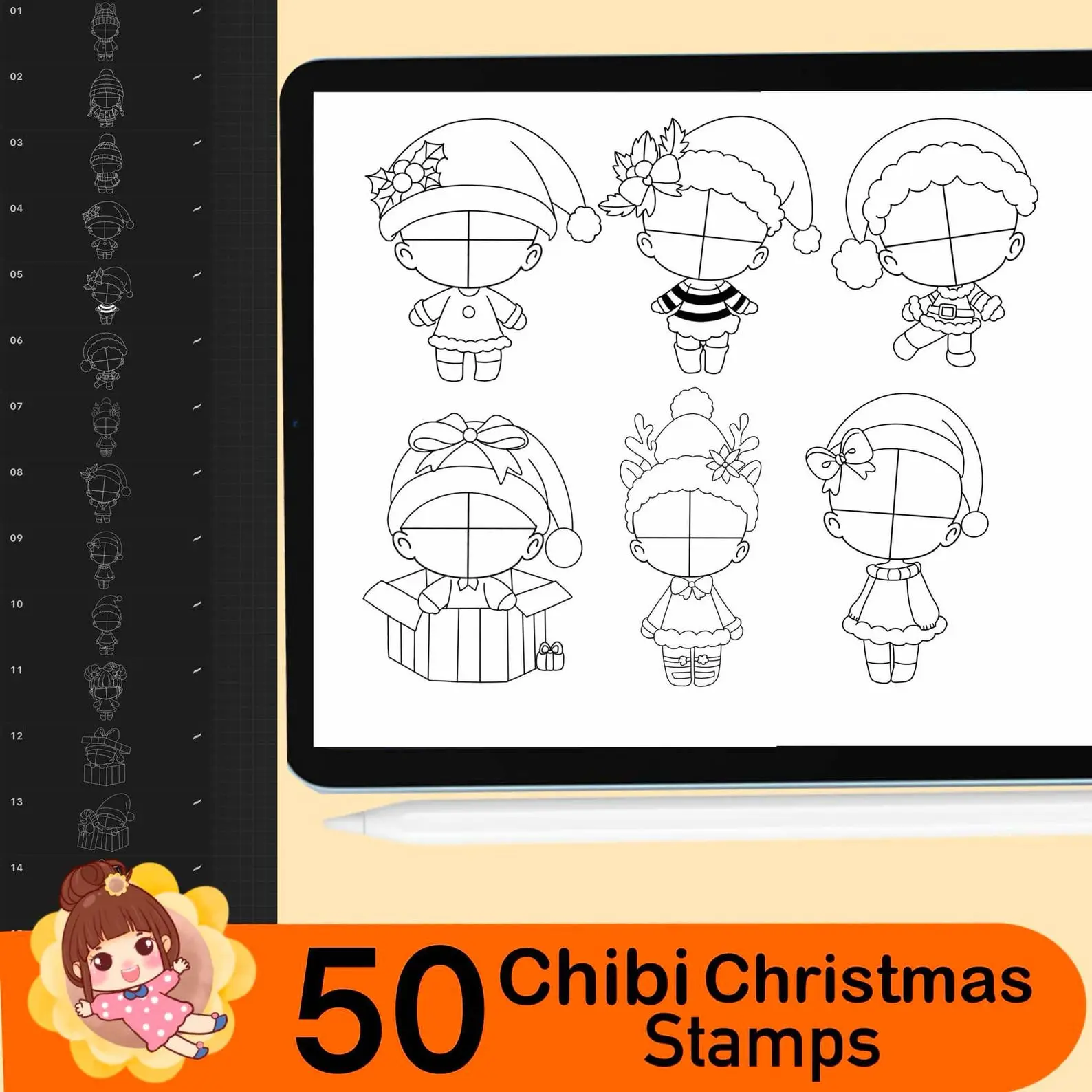 50 Procreate Chibi Stamps Christmas 2 50 procreate chibi stamps christmas stamps2