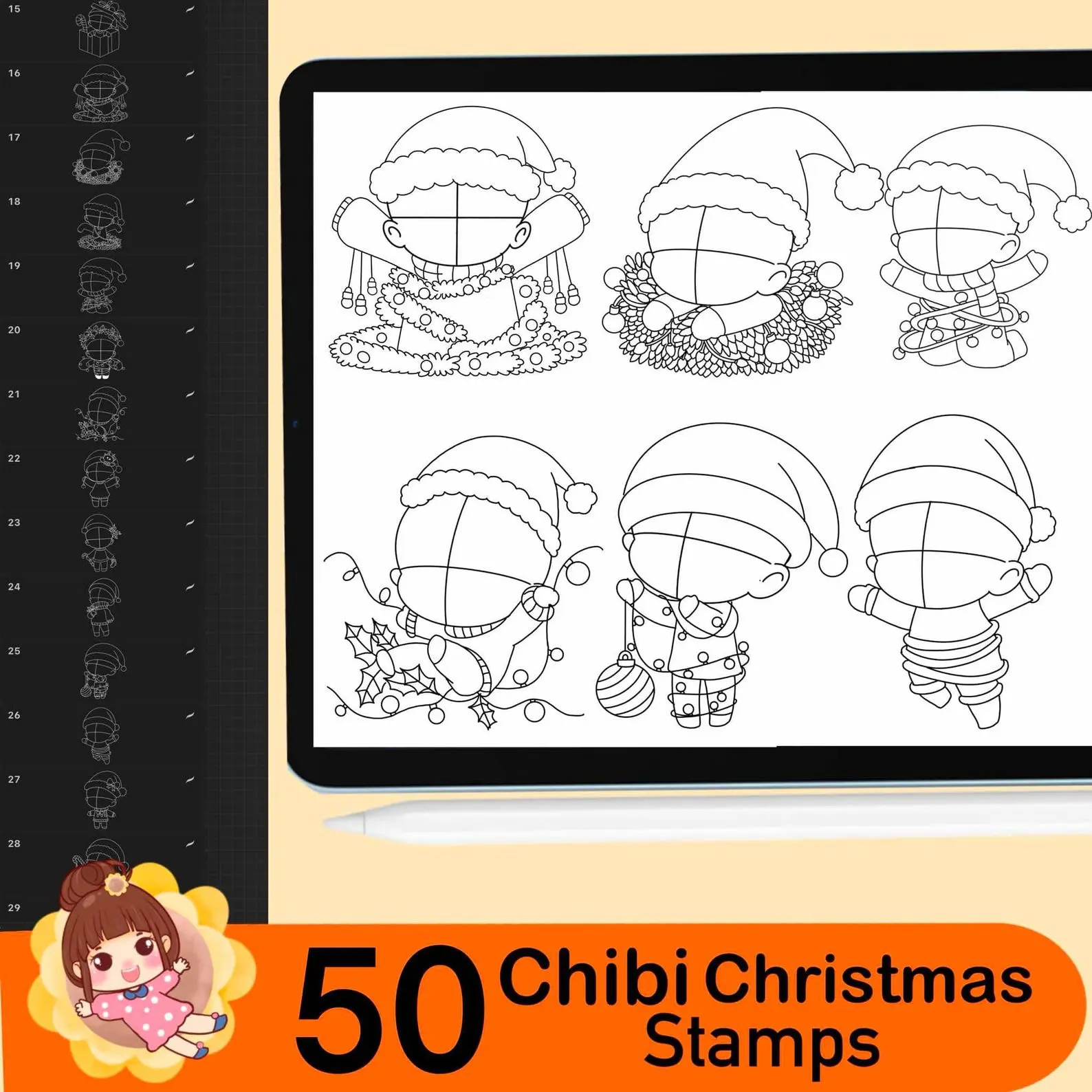 50 Procreate Chibi Stamps Christmas 5 50 procreate chibi stamps christmas stamps5