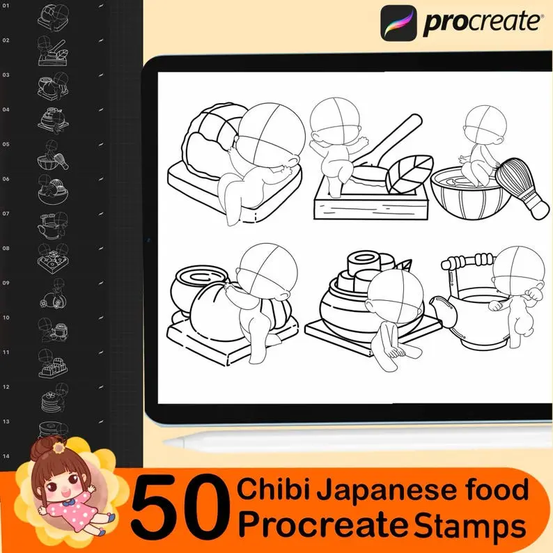 50 Procreate Chibi Stamps, Chibi Poses 8 50 procreate chibi stamps2
