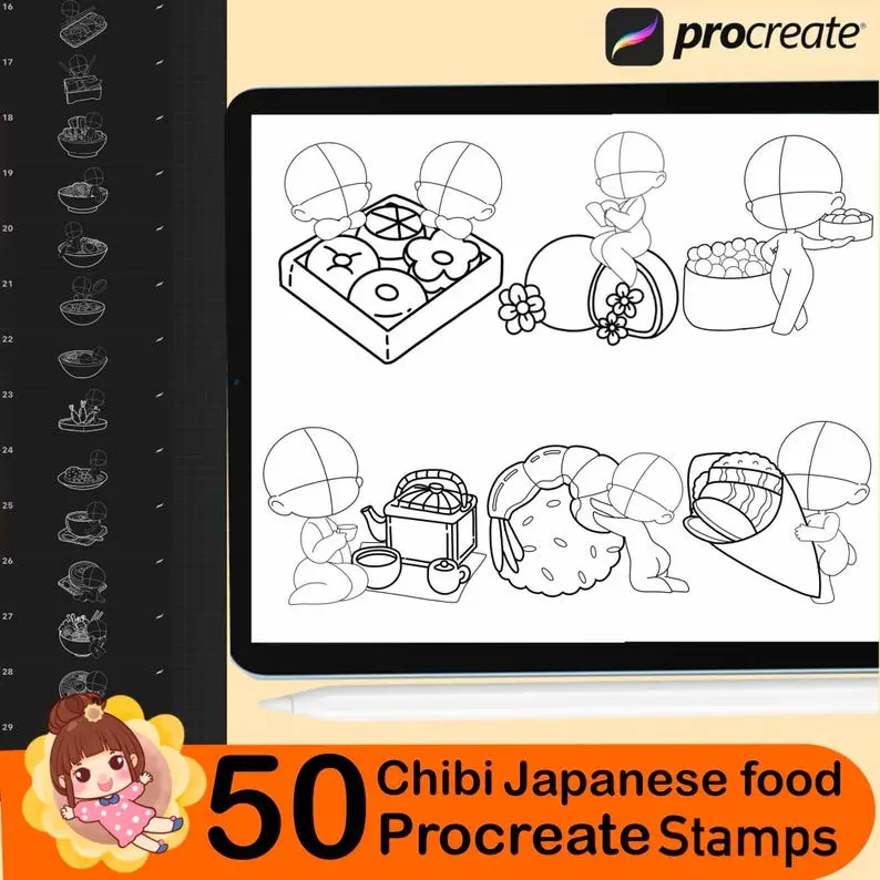 50 Procreate Chibi Stamps, Chibi Poses 7 50 procreate chibi stamps3