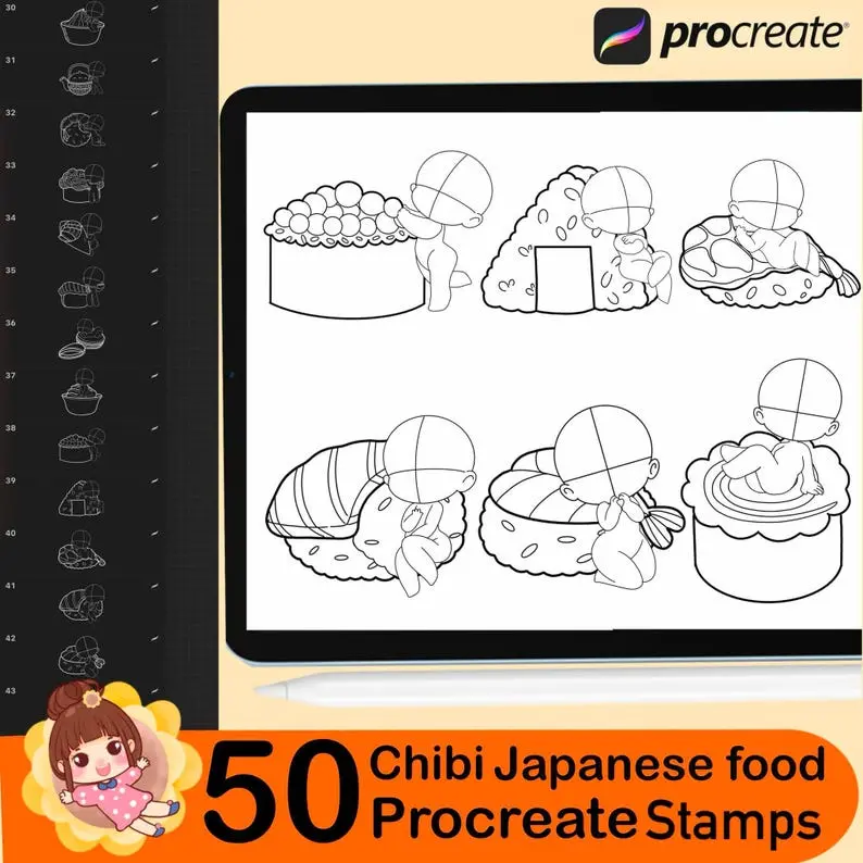 50 Procreate Chibi Stamps, Chibi Poses 6 50 procreate chibi stamps4