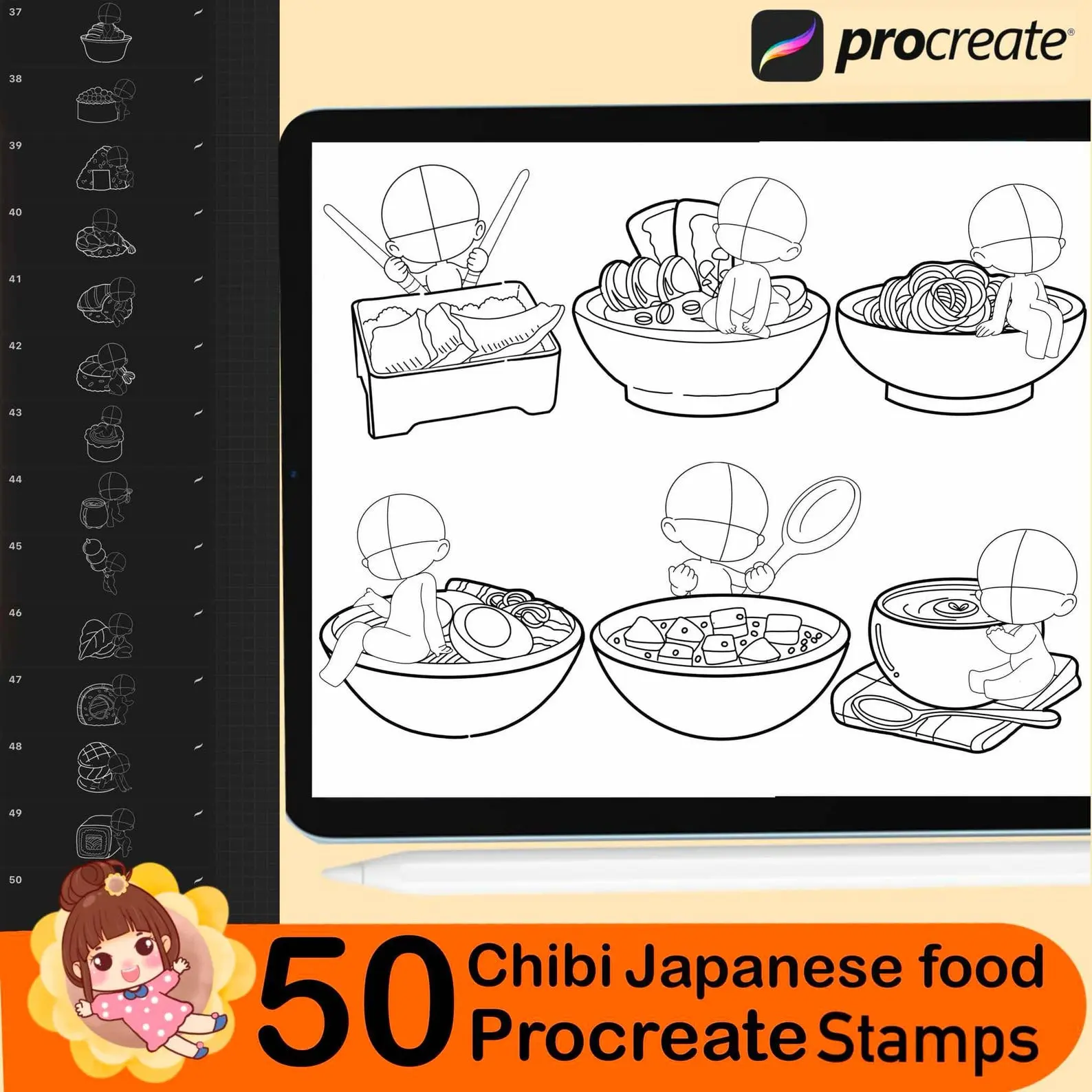 50 Procreate Chibi Stamps, Chibi Poses 5 50 procreate chibi stamps5