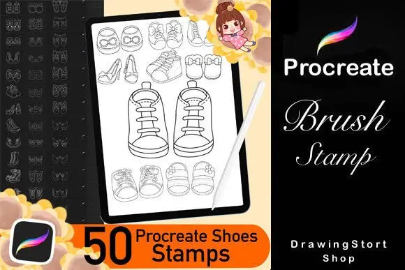 55 Figure Stamps Brushes for Procreate 11 50 procreate shoes stamps brushes