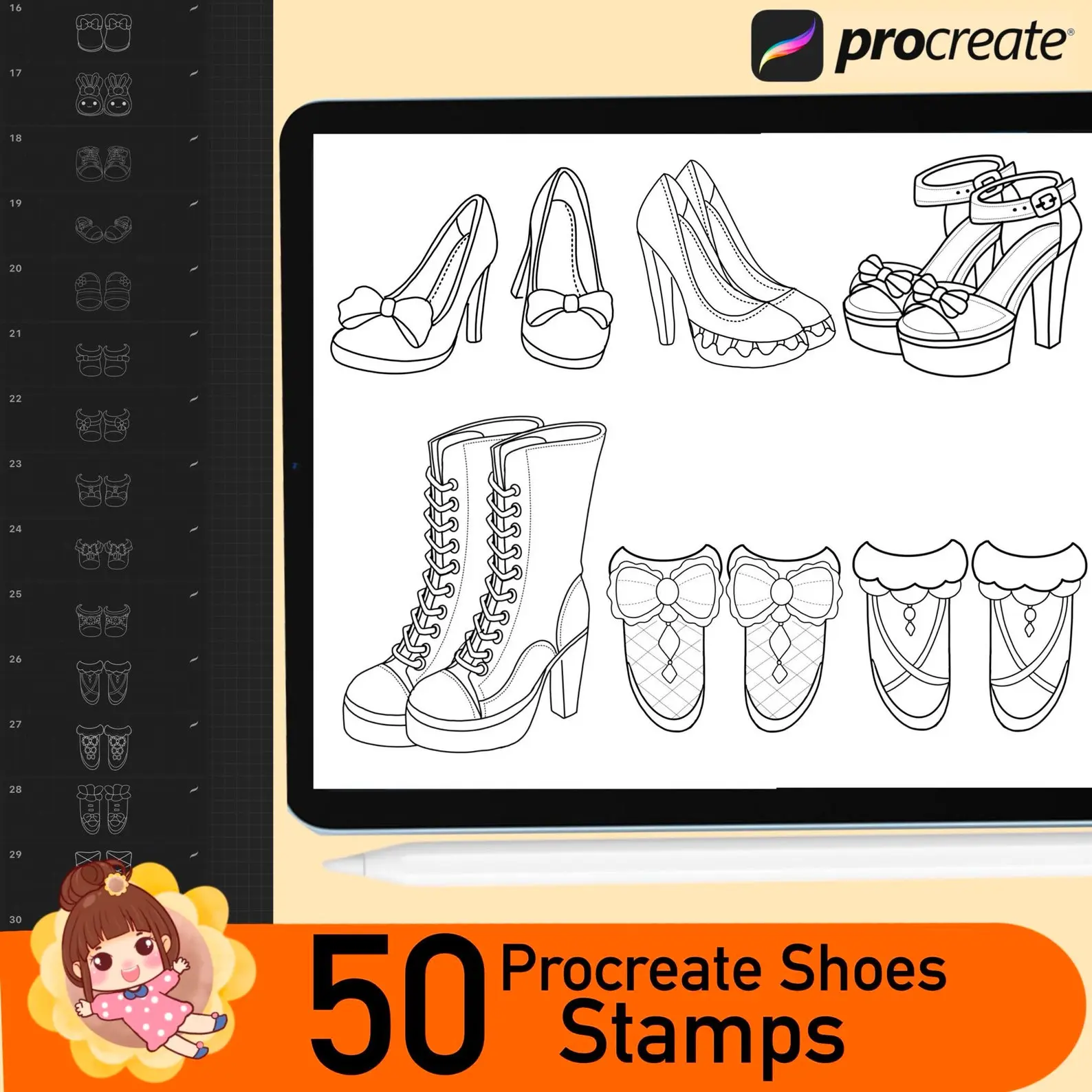 50 Procreate Shoes Stamps Brushes Chibi 7 50 procreate shoes stamps brushes3