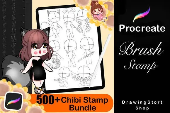 500 Procreate Chibi Stamp Brushes Chibi 3 500 procreate chibi stamp brushes
